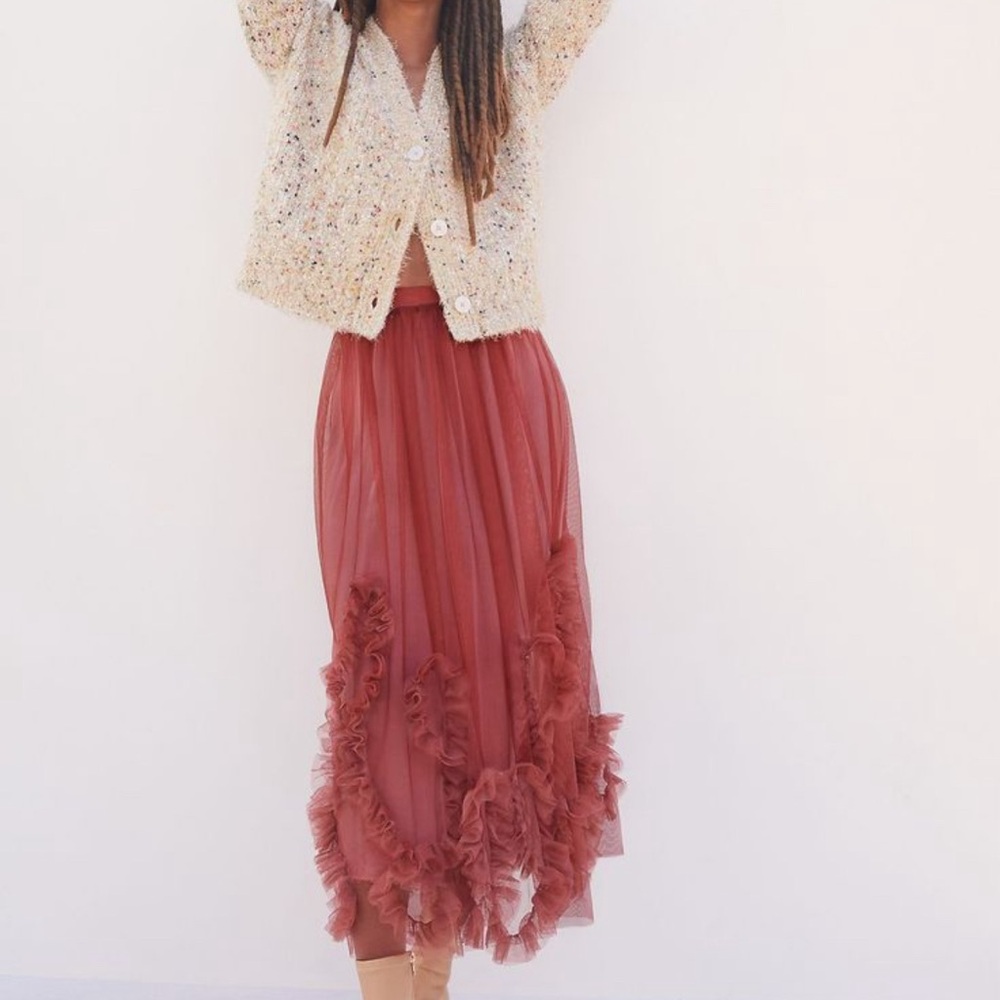 Anthropologie Ruffled Tulle Midi Skirt